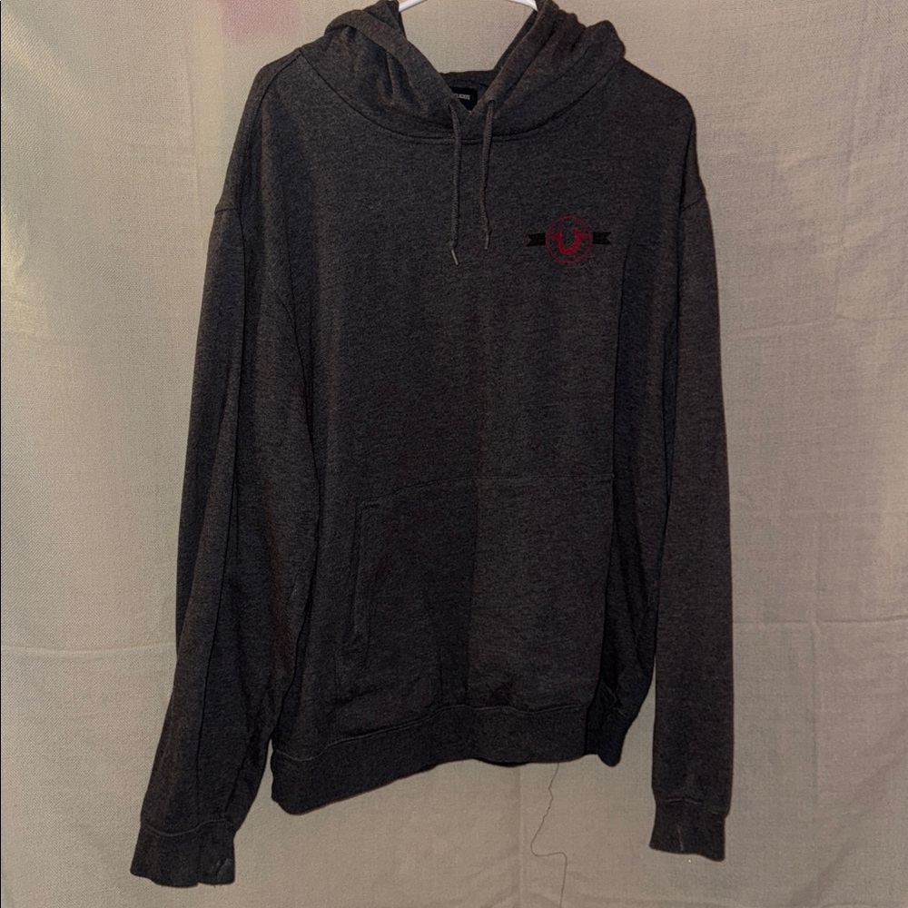 True Religion Charcoal Hoodie with Red Emblem